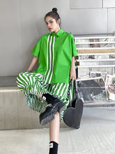 Streect Simple Striped Printed Blouse Two Piece Set